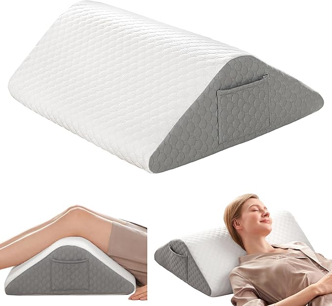 Triangle Wedge Pillow, Wedge Pillow for Acid Reflux, Back Pain Relief, Cooling Memory Foam Top, Bed Wedge Pillows for Headboard, Sleeping, Snoring, Back Support, After Surgery.