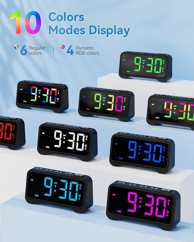 Vibrating Alarm Clock for Heavy Sleepers, Digital Alarm Clock with Bed Shaker, RGB Colorful Changing, Night Light, USB Charger, Dimmable Loud Bedside Desk Clock for kids, Hearing Impaired Deaf, Adults