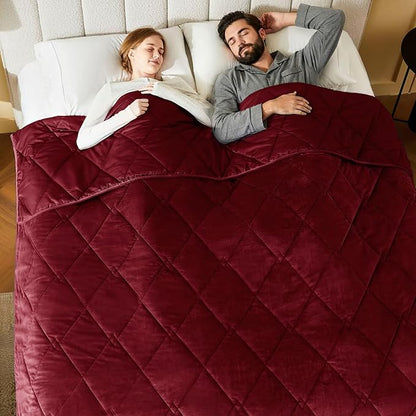 L'AGRATY Queen Size Weighted Blanket for Adults 15lbs, 60"x80" — Cooling Breathable Heavy Blanket with Glass Beads for Sleeping Perfect Hot Sleepers & Couples Machine Washable All-Season Wine Red