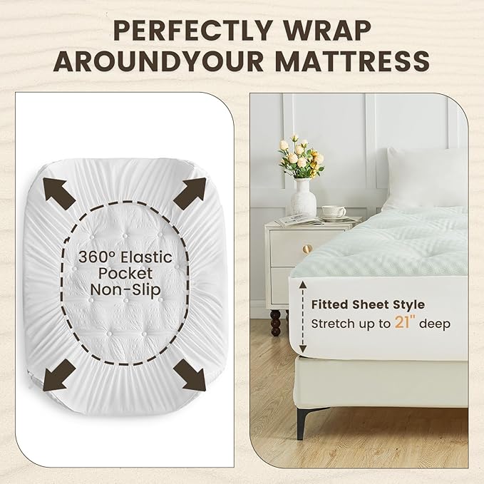 QUIETSEA Reversible Full Mattress Topper Egg Crate Memory Foam Mattress Topper, Bamboo Viscose Mattress Pad Full, 54" x 75"