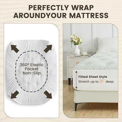 QUIETSEA Reversible Full Mattress Topper Egg Crate Memory Foam Mattress Topper, Bamboo Viscose Mattress Pad Full, 54" x 75"