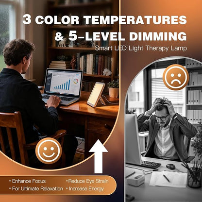 Light Therapy Lamp-10000 Lux UV-Free Portable Warm Light Therapy for Improving Mood & Enhance Sleep, Sun Lamp LED Therapy with 3 Colors, 5 Brightness, Happy Lamp for Home & Office