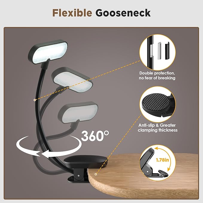 ARTIST'S DREAM Book Light for Reading at Night with 14 LEDs, 3 Eye-Caring Color Temperatures, Featuring Long Runtime and Lightweight Design - The Flexible Clip-On Book Light Designed for Book Lovers