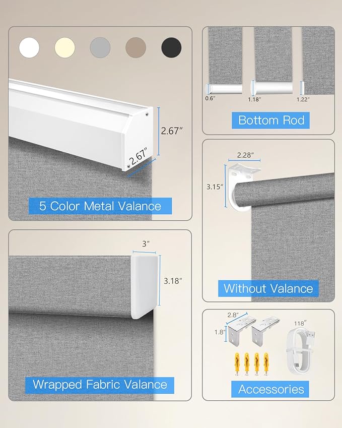 Motorized Roller Shade with Remote Control, Blackout Electric Shade for Windows Compatible with Alexa Google via Hub, Rechargeable Smart Window Blind Customized Size (Fabric Grey)