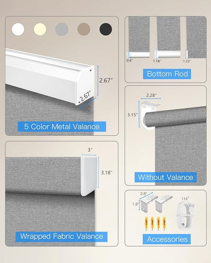Motorized Roller Shade with Remote Control, Blackout Electric Shade for Windows Compatible with Alexa Google via Hub, Rechargeable Smart Window Blind Customized Size (Fabric Grey)