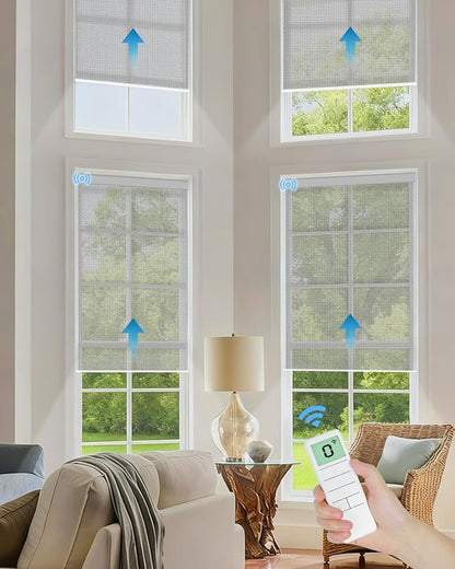 Motorized Solar Roller Shades with Remote Control, Light Filtering Smart Blinds for Windows Compatible with Alexa Google via Hub, Rechargeable Electric Shade Customized Size (Fireproof Grey)