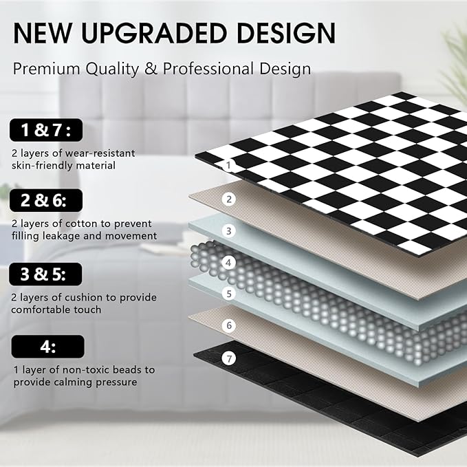 Black Checkered Weighted Blanket for Adults 12lbs, 60"x80" Queen Size, Cooling Heavy Blanket for 110-130lbs with Premium Glass Beads, Soft Thick Big Blankets for All-Season Sleeping Comfort Breathable