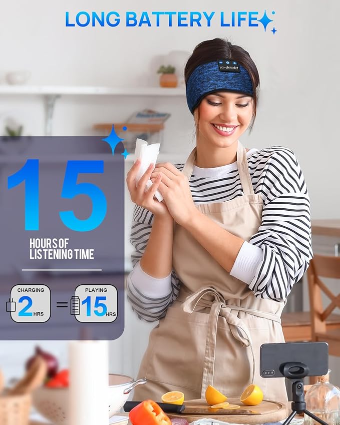 LC-dolida Sleep Headphones Headband Bluetooth 5.4, Sports Headband Earphones Wireless with Speaker Microphone USB C for Women Sleeping Gift Workout Jogging Yoga Insomnia Travel Meditation
