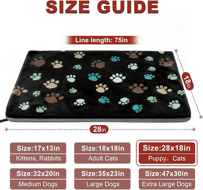 Puppy Heating Pad 28x18 in with Smart Thermostat Switch and Power Line Protection Tube,Obtained MET and UL Dual Certification,Waterproof Pet Heating Pad for Dogs with Plush Fabric Cover-Black