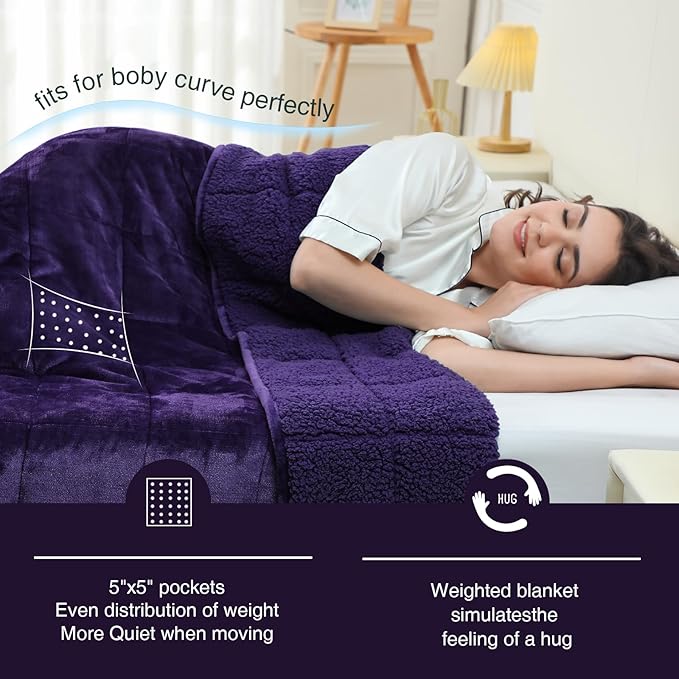 Aemicion Weighted Blanket for Adults,Fluffy Soft Sherpa Heavy Weighted Blanket 15lbs Twin 48 x 72in,Ultra Fuzzy Throw Blanket with Soft Plush Flannel Top,Purple on Both Sides