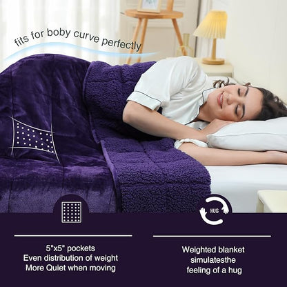 Aemicion Weighted Blanket Queen Size 15lbs,Dual Sided Cozy Fluffy Sherpa Heavy Weighted Blankets for Adults,Ultra Fuzzy Throw Blanket with Soft Plush Flannel Top,60 x 80 inches Purple on Both Sides