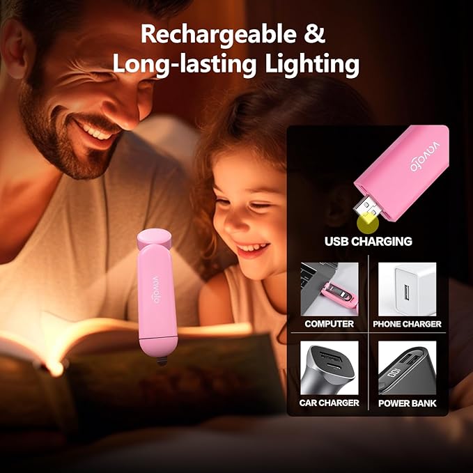 VAVOFO USB Rechargeable Blue Light Blocking Amber Clip On Bookmark Shaped Reading Light for Bookworms Reading in Bed (Pink)