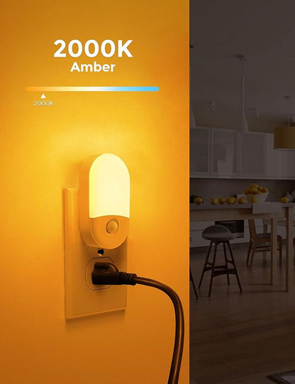 L LOHAS LED Amber Night Light, 4 Pack, Night Lights Plug into Wall Motion Sensor, LED Motion Activated Night Lights, 30/60LM, Automatic Low Blue Night Light for Kids Adults Bathroom Hallway Bedroom