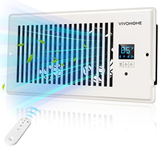 VIVOHOME 4"x10" Opening Smart Vent Register Booster Fan with Intelligent Thermostat & 10-Speed Remote Control - 11.4" x 5.5‘’ Vent Cover for Room, Floor, Wall - White