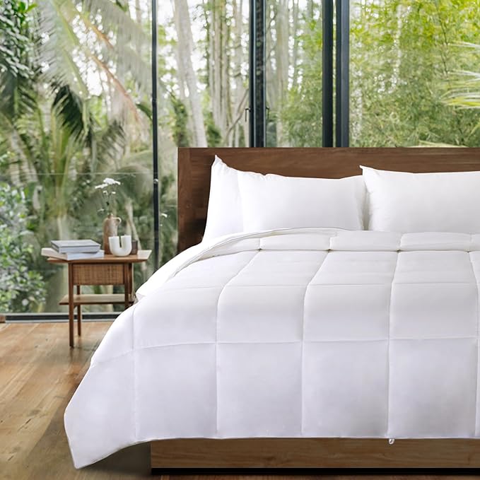 NEXHOME PRO Viscose from Bamboo Super King Comforter, Cooling Lightweight White Natural Organic Duvet Insert, Summer Bedding Blanket Cool Comforters for Hot Sleepers, 8 Corner Tabs(98"x 120")