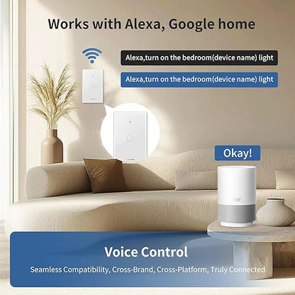 Smart Touch Wall Light Switch with Matter, Tempered-Glass Panel, Neutral Wire Required, Single-Pole, 2.4GHz Wi-Fi, App/Voice Control with Alexa/Google/Apple Home, Timers & Schedules – 1 Gang 120x72mm