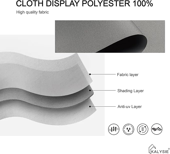 Cordless Roller Shades 100% Blackout Blinds for Windows and Doors, Pull Down Room Darkening Window Shades, Easy to Install for Home and Office, Grey, Fixed 75 Inches High, 57 Inches Width