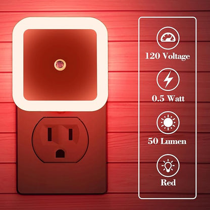 KINUR 6 Pack Red Night Light, LED Night Lights Plug into Wall with Dusk to Dawn sensors, Plug in Night Lights for Kids Room, Bedroom, Bathroom, Baby Nursery,Stair Lights, Hallway Light, Daylight