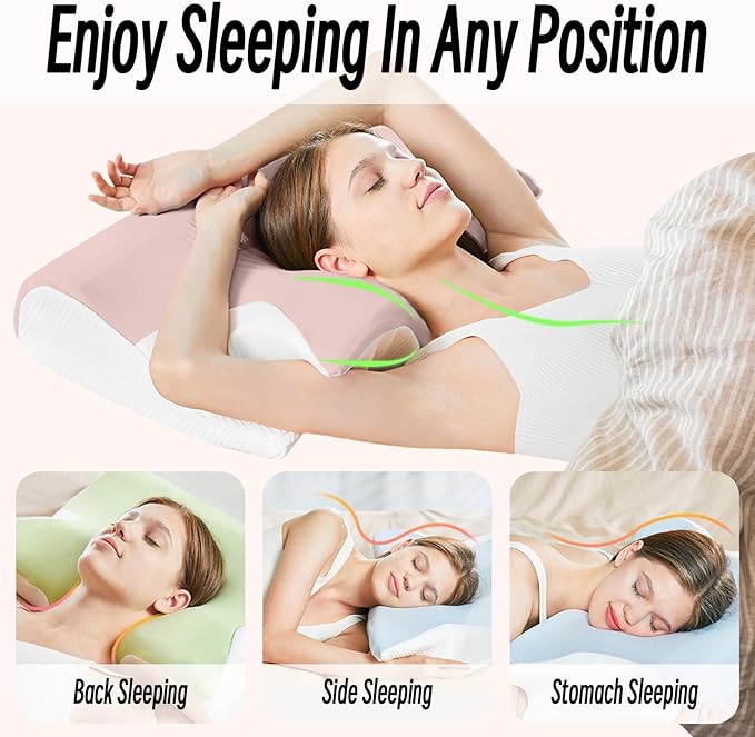Ornatera Pillow, Restrelief Premium Ergonomic Pillow, Cleshy Ergonomic Pillow Silk Pillowcase, Memory Foam Ergonomic Pillows for Sleeping, Adjustable Cervical Pillow Cozy Sleeping(Pink)