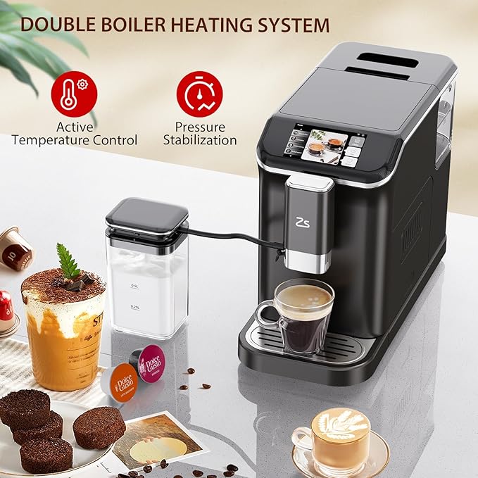 Fully Automatic Espresso Machine with Grinder, 20 Bar Espresso Machine with Automatic Milk Frother, 1-15 Adjustable Grind Size Levels, 1.5L Water Tank, Cappuccino & Latte Machine for Home