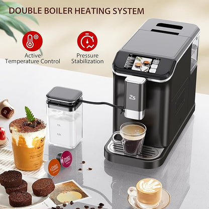 Fully Automatic Espresso Machine with Grinder, 20 Bar Espresso Machine with Automatic Milk Frother, 1-15 Adjustable Grind Size Levels, 1.5L Water Tank, Cappuccino & Latte Machine for Home
