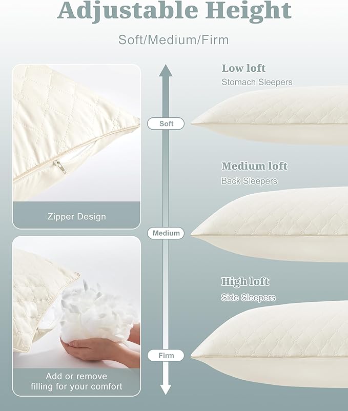 YZ HOME Long Body Pillow for Adults - Firm Body Pillow Insert with Shredded White Memory Foam, Adjustable Height, Soft Support for Side Sleeping, Pregnant Women, Washable (Beige, 20x54 Inch)