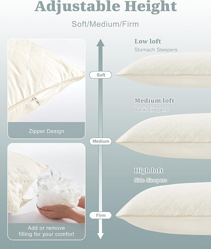 YZ HOME Long Body Pillow for Adults - Firm Body Pillow Insert with Shredded White Memory Foam, Adjustable Height, Soft Support for Side Sleeping, Pregnant Women, Washable (Beige, 20x54 Inch)
