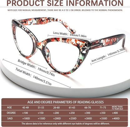 6 Pack Fashion Cat Eye Reading Glasses for Women Blue Light Blocking Oversized Spring Hinges Computer Readers