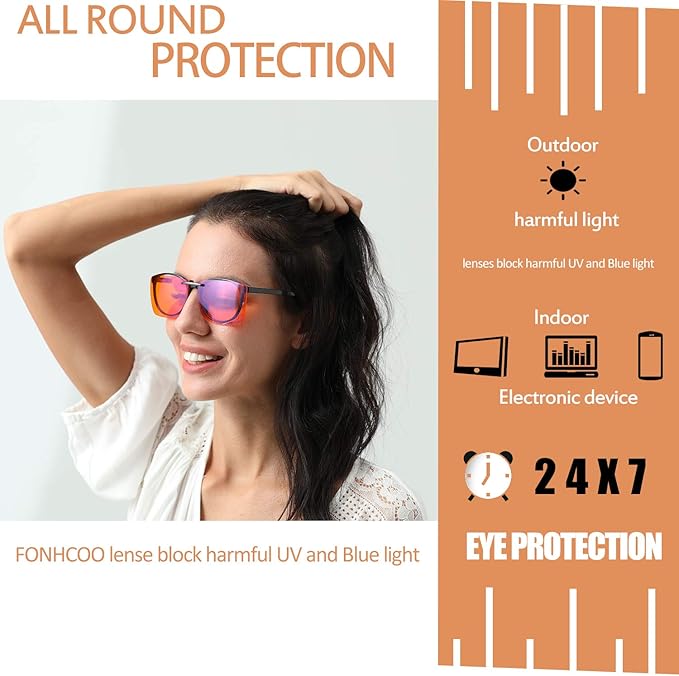 FONHCOO Clip on Blue Light Blocking Glasses Womens Mens over Prescription Glasses Frameless Lens Anti Eyestrain Headaches