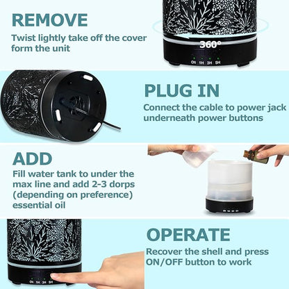 Essential Oil Diffuser Metal Aromatherapy Oil Diffusers for Large Room,Maple Leaf Pattern Ultrasonic Cool Mist Diffuser with Waterless Auto Shut-Off Protection,for Home Office,300ML