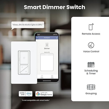 Feit Electric Smart WiFi Dimmer Switch with Remote, Single-Pole/3-Way/4-Way, Voice Control with Alexa & Google Asst, Wireless Wall-Mount Remote, App Control, Neutral Wire Required