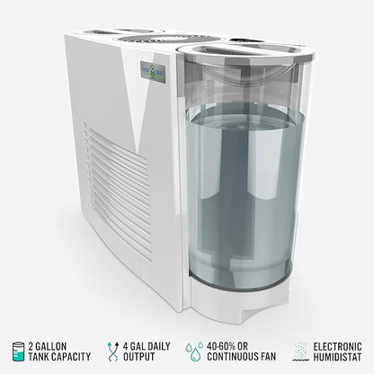 Vornado EVDC500 Energy Smart Evaporative Humidifier with Automatic Shut-off, 2 Gallon Capacity, LED Display, SimpleTank for Easy Fill and Cleaning, Dual Tank, Electronic Humidistat, 4 Fan Speeds