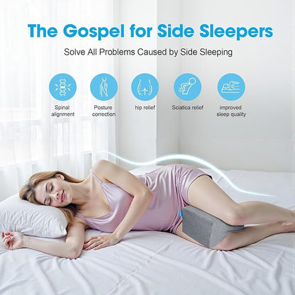 Knee Pillow for Side Sleepers with Cooling Gel, Memory Foam Elevation Pillow for Spine Aligning, Sciatica, Back, Hip, Knee, Ankle Pain, Grey/Regular