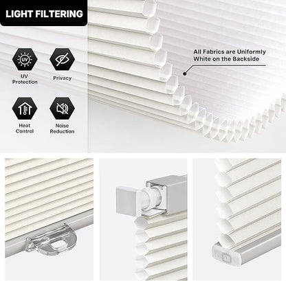 LazBlinds Cordless Cellular Shades, No Tools No Drill Light Filtering Honeycomb Shades Pleated Blinds for Windows, 39'' W x 64'' H, Dovy Grey