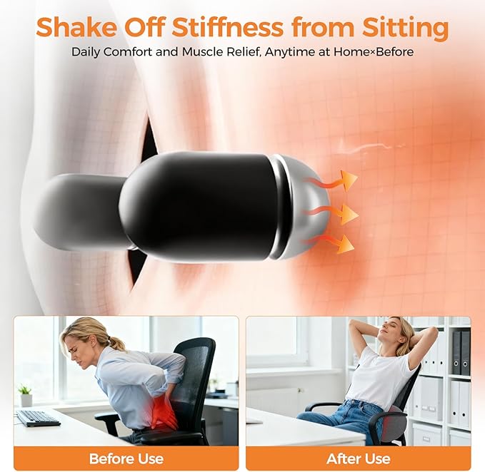 3-in-1 Heated Vibration Massage Memory Foam Lumbar Support Pillow for Back Pain Relief - Ergonomic Back Cushion with Adjustable Heat/Vibration, Retro Design for Home, Office, Travel