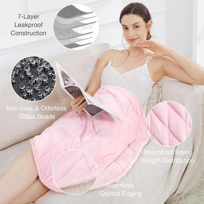 Alomidds Weighted Lap Blanket 7lbs for Adults, Cozy Soft Flanne Portable Travel Weighted Blanket, Small Weighted Blanket for Relaxing, Sleeping, Napping, Machine Washable, Pink, 29" x 24"