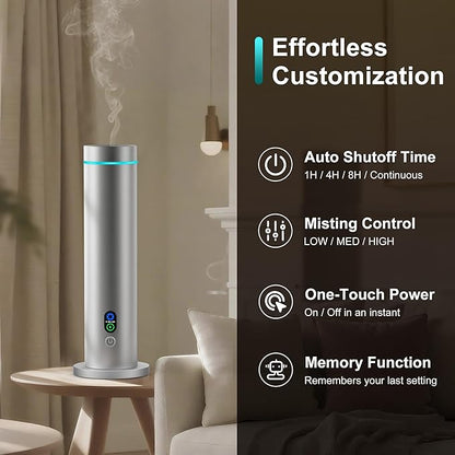 Maromalife Waterless Diffuser, 1000 Sq.Ft Coverage, Essential Oil Diffuser with Tilt-Safe, Remote Control, Adjustable Mist, Mood Lights Aromatherapy Diffuser for Home, Room, Office, Hotel, Metallic