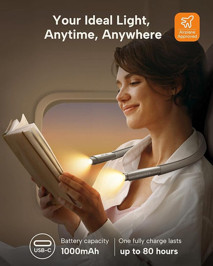 LED Neck Reading Light, Book Light for Reading in Bed, 3 Colors, 9 Brightness Levels, Lightweight Comfortable Design, Long Lasting, Perfect for Knitting,Crafting,Camping,Gray