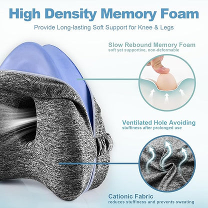 Knee Pillow for Side Sleepers, Leg Pillow for Sleeping, Knee Pillow with Strap, Alignment Pillow Between Legs, Suitable for Relieving Leg, Back & Knee Pain, Machine Washable (Grey)
