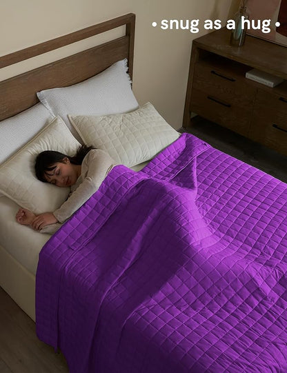 YnM 15lbs Weighted Blanket for Adults, Cotton Heavy Bed Throw Blanket with Cooling Glass Beads for All Season Use, Ideal for One Person of 140lbs (48x72 Inches, Queen Bed, Fuchsia Purple)