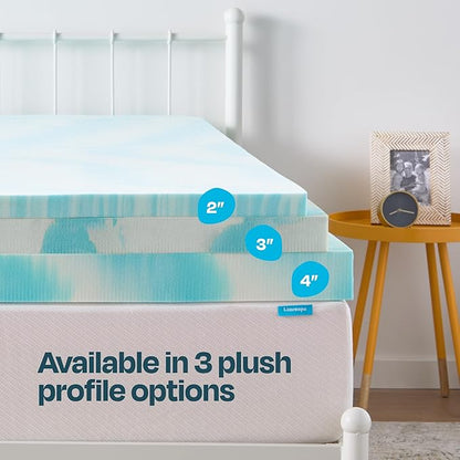 Linenspa 2 Inch Swirl Gel Memory Foam Mattress Topper, Twin Size – Cooling Gel Infused, Ventilation Holes – Pressure Relieving Bed Topper – CertiPUR Certified