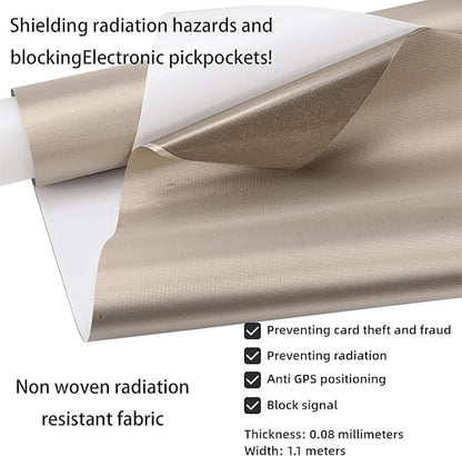 Faraday Fabric with Adhesive Backing 43" x 196.8" + Faraday Tape | Military Grade RFID Shielding Cloth | Block 5G Signals/Anti-Theft Brush | Privacy Protection for Wallet/Passport (43in W*196.8in L)