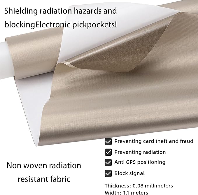 Faraday Fabric with Adhesive Backing 43" x 39.3" + Faraday Tape | Military Grade RFID Shielding Cloth | Block 5G Signals/Anti-Theft Brush | Privacy Protection for Wallet/Passport (43in W*39.3in L)