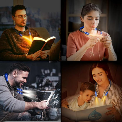 Gritin LED Neck Reading Light,Book Light for Reading in Bed-Eye Caring 3 Colors, Dimmable Brightness, Bendable Arms, 80+Hrs Runtime, Neck Round Design, Lightweight for Crafting, Knitting-Dark Blue