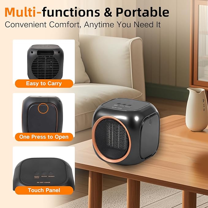Upgraded Space Heater & Coffee Mug Warmer, Space Heater for Indoor Use with Thermostat, Candle Warmer Plate, 800W Portable Electric Heater for Bedrooms, Offices, Home