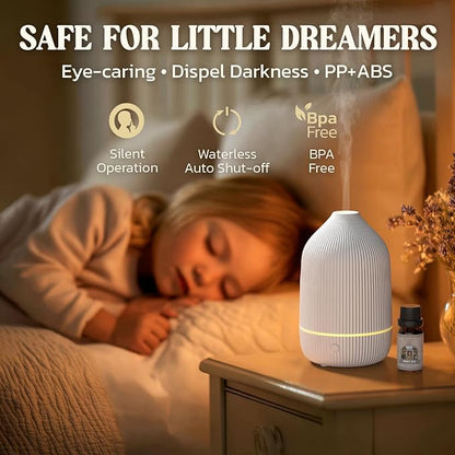 Essential Oil Diffuser, 100ml Aromatherapy Diffuser, Mini Ultrasonic Diffuser for Essential Oil, Home, Office, Cool Mist Humidifier with 7 Led Light, Auto Shut-Off, White
