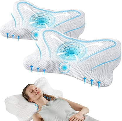 Sweetcrispy Cervical Pillow for Neck and Shoulder - 2 Pack Ergonomic Memory Foam Pillows, Contour Side Sleeper for Adults, Cooling Orthopedic Neck Support for Back Stomach Sleepers, White