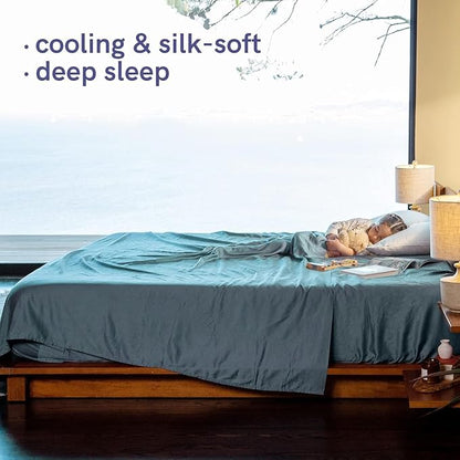 YnM Exclusive Cooling Duvet Cover for Weighted Blankets with 16 Strings (Sea Grass, 88"x104")