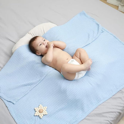 36” X 40” Inches Cooling Baby Waffle Weave Blanket, Ultra-Soft Lightweight Receiving Blanket for Newborn, Breathable Comfortable Baby Swaddle Blanket for Boys and Girls(Steel Blue)