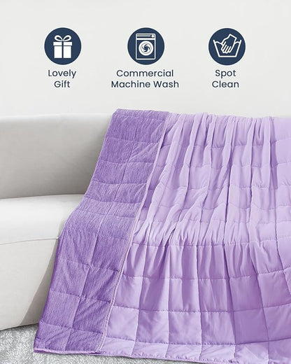 Drewin Weighted Blanket Twin Size 15 lbs, Soft Cozy Microfiber Weighted Blanket for All Season, Dual Sided Cooling Blanket for Night Sweats, Premium Ceramic Beads, 48 x 72 inches, Purple